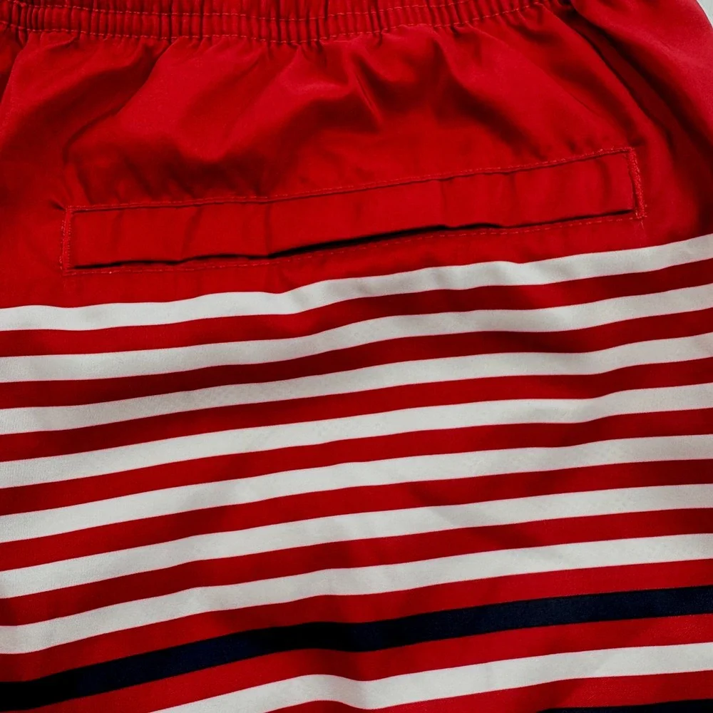 Nautica Mens‎ M Swim Trunks RWB Stripe Quick Dry Board Shorts Beachwear Pockets
